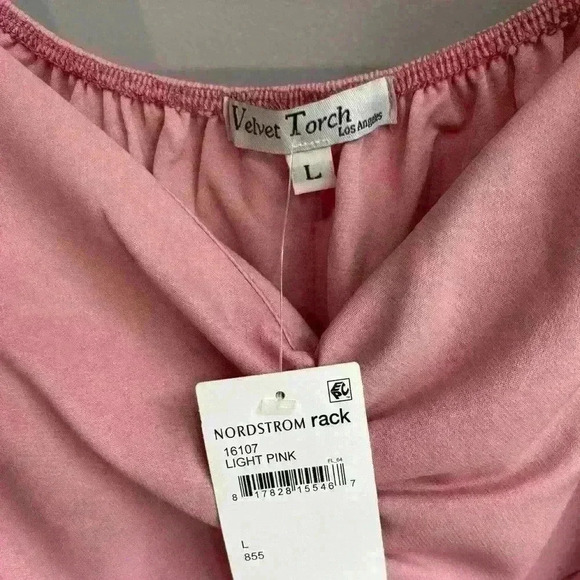 Velvet Torch Puff Sleeve Light Pink Midi Dress Size Large NWT - Picture 4 of 5